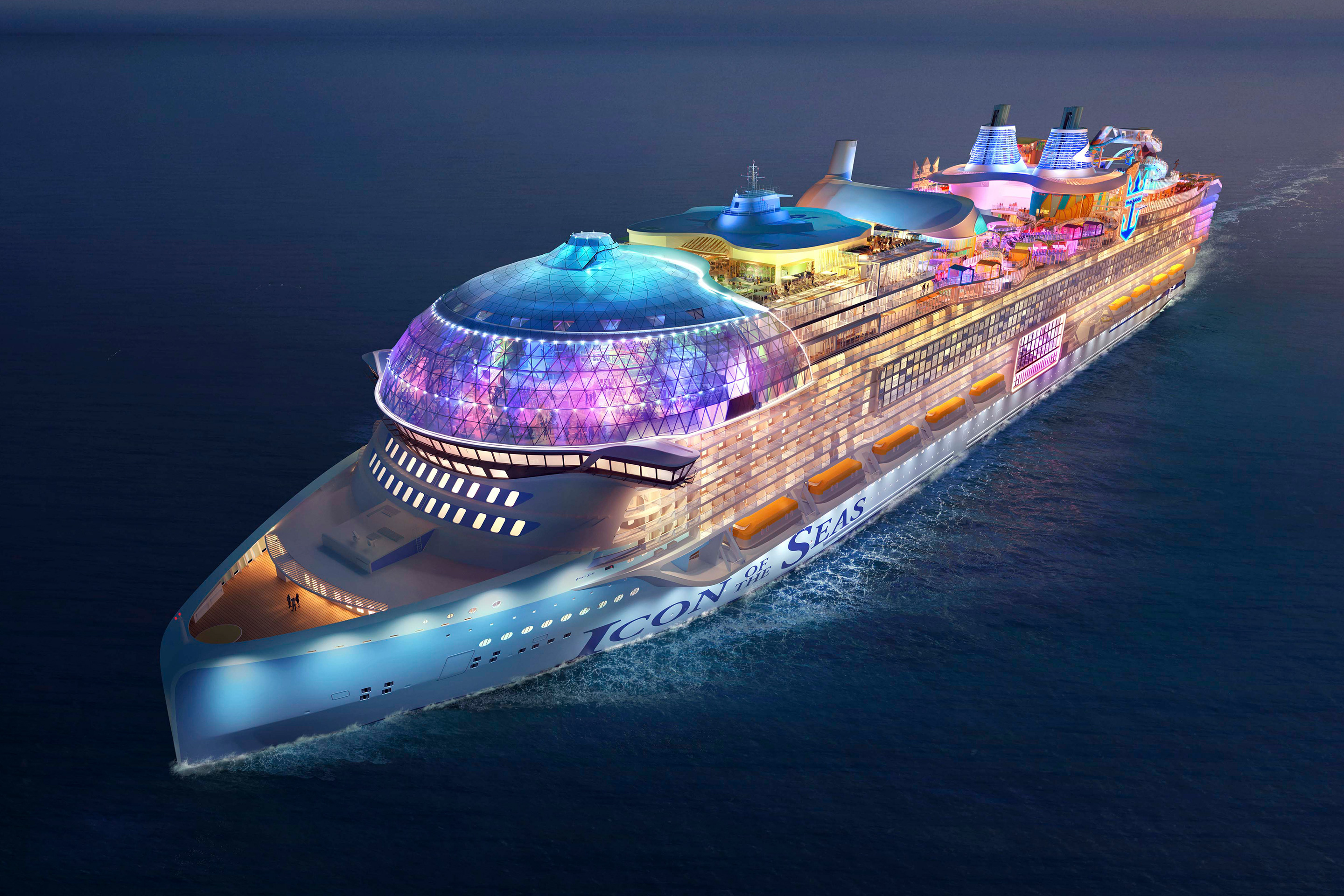 Icon of the Seas nocą — wizualizacja Royal Caribbean